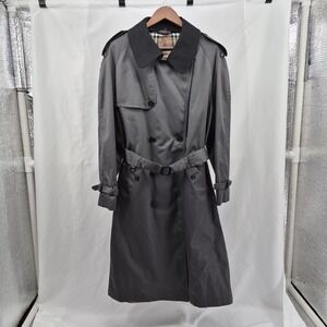 Charcoal Gray Double Breasted Trenchcoat Men's Check Plaid‎ Lining Size 44